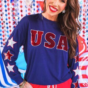 USA Sequin Long Sleeve Top